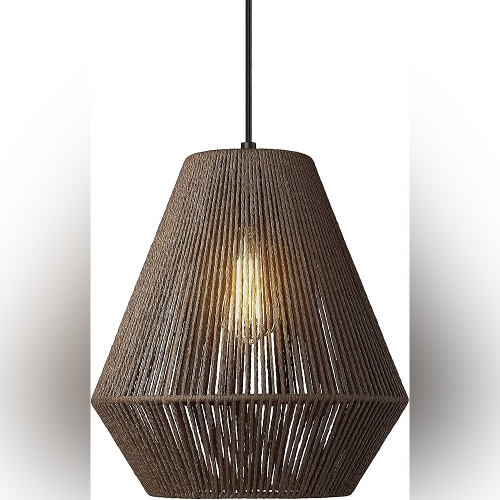 Woven Pendant Modern Boho Hanging Lamp with 12" Handwoven Rattan dark brown
